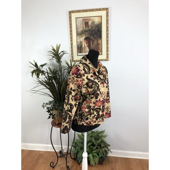 ATL Studio Brown Paisly 6 Jacket without Removable Faux Fur Trim Office Siren - Picture 5 of 9